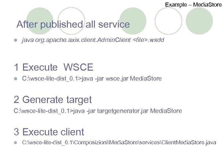 Example – Media. Store After published all service l java org. apache. axis. client.