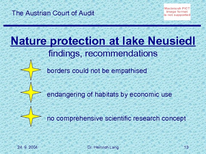 The Austrian Court of Audit Nature protection at lake Neusiedl findings, recommendations borders could