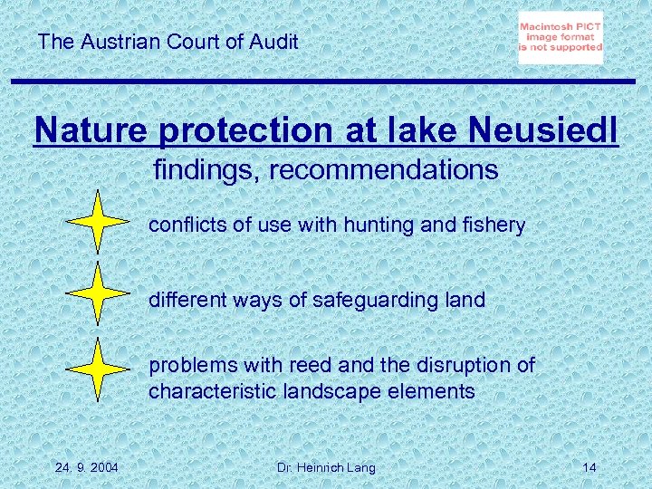 The Austrian Court of Audit Nature protection at lake Neusiedl findings, recommendations conflicts of