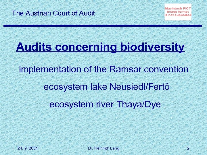 The Austrian Court of Audits concerning biodiversity implementation of the Ramsar convention ecosystem lake