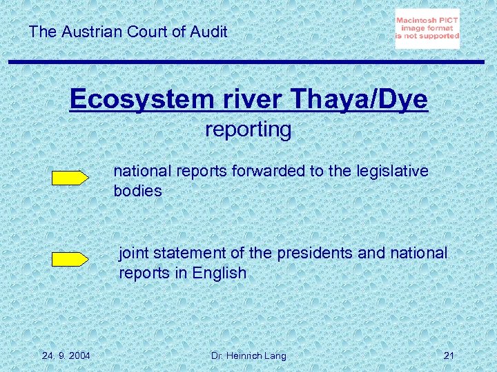 The Austrian Court of Audit Ecosystem river Thaya/Dye reporting national reports forwarded to the
