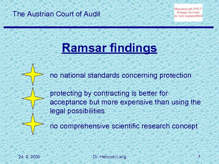 The Austrian Court of Audit Ramsar findings no national standards concerning protection protecting by