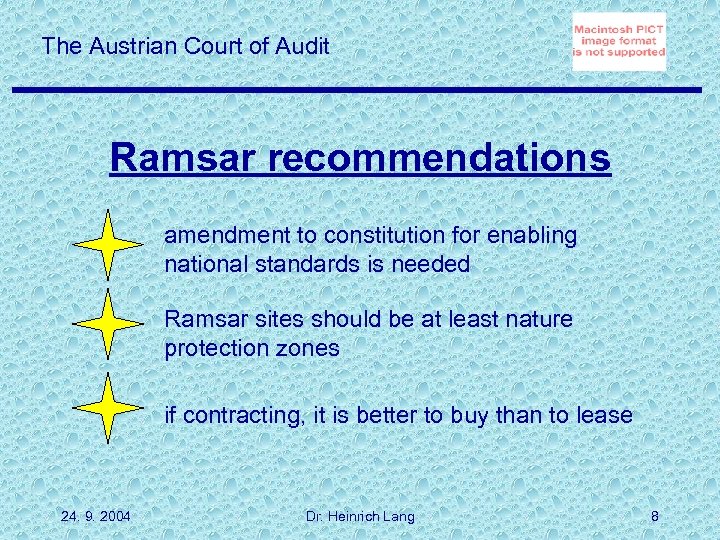 The Austrian Court of Audit Ramsar recommendations amendment to constitution for enabling national standards