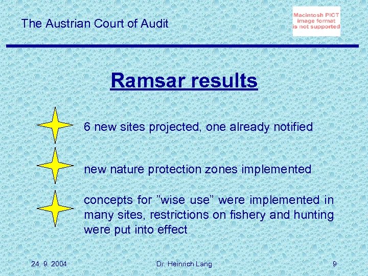 The Austrian Court of Audit Ramsar results 6 new sites projected, one already notified