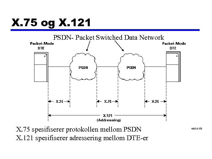X. 75 og X. 121 PSDN- Packet Switched Data Network X. 75 spesifiserer protokollen