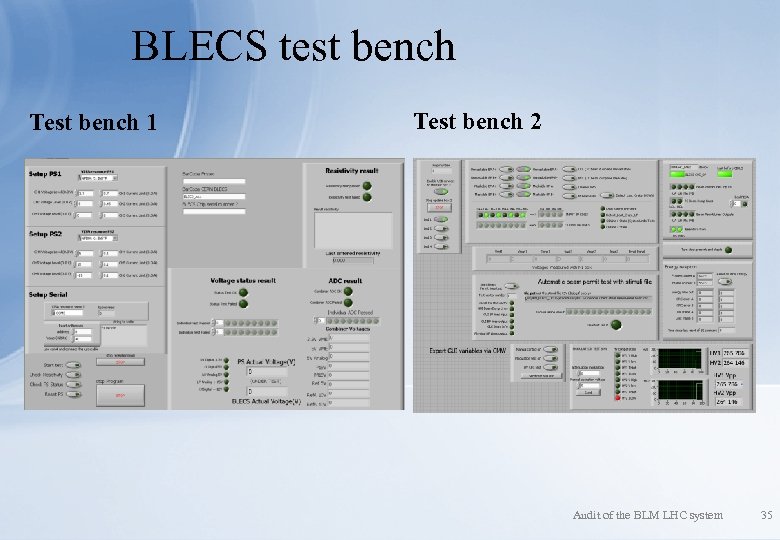 BLECS test bench Test bench 1 Test bench 2 Audit of the BLM LHC