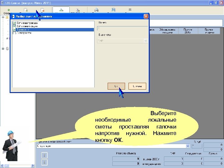 Выберите необходимые локальные сметы проставляя галочки напротив нужной. Нажмите кнопку ОК. 