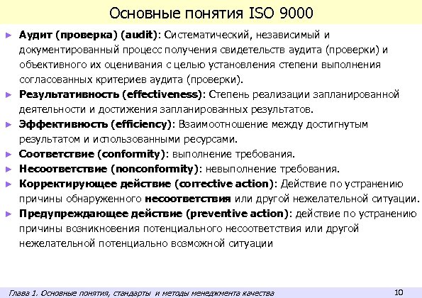 Основные понятия ISO 9000 ► ► ► ► Аудит (проверка) (audit): Систематический, независимый и