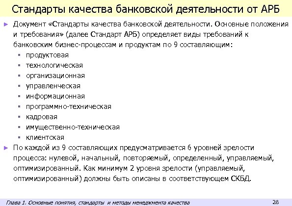 Стандарты качества банковской деятельности от АРБ Документ «Стандарты качества банковской деятельности. Основные положения и