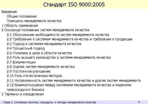 Стандарт ISO 9000: 2005 Введение Общие положения Принципы менеджмента качества 1 Область применения 2