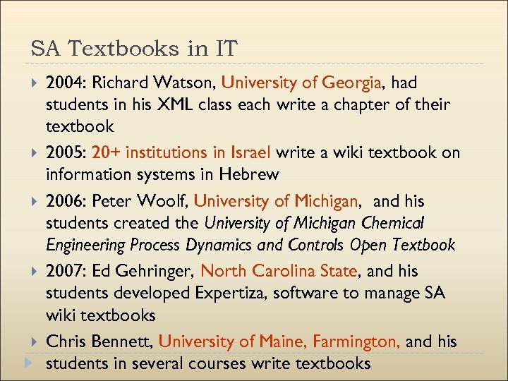 SA Textbooks in IT 2004: Richard Watson, University of Georgia, had students in his