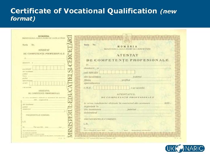 Certificate of Vocational Qualification (new format) 