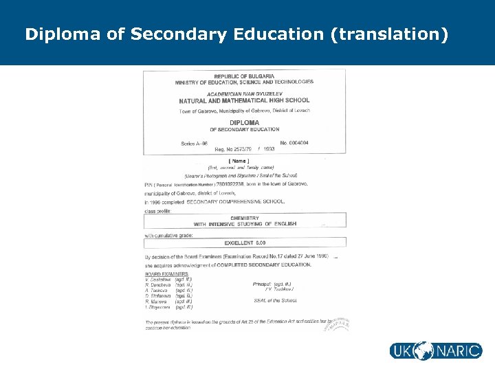 Diploma of Secondary Education (translation) 