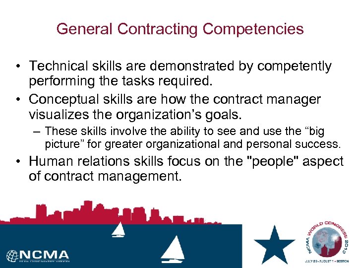 General Contracting Competencies • Technical skills are demonstrated by competently performing the tasks required.