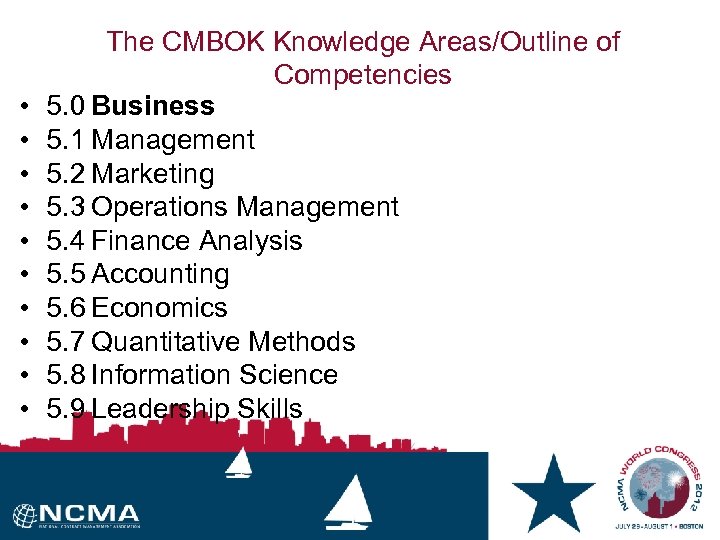  • • • The CMBOK Knowledge Areas/Outline of Competencies 5. 0 Business 5.