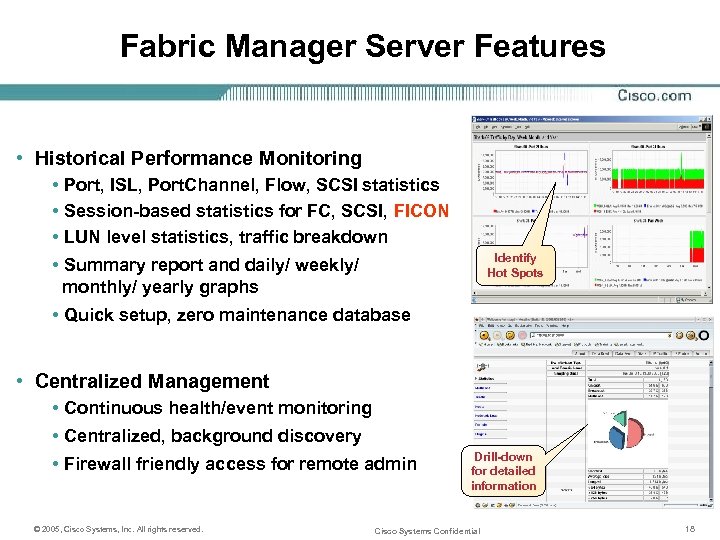 Fabric Manager Server Features • Historical Performance Monitoring • Port, ISL, Port. Channel, Flow,