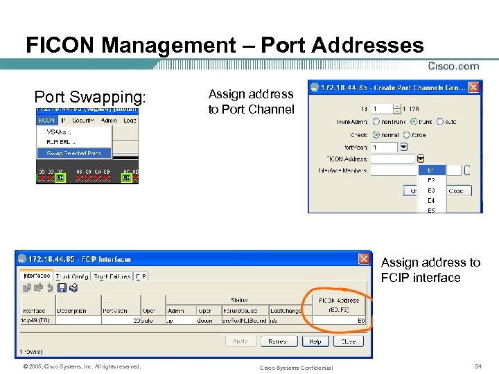 FICON Management – Port Addresses Port Swapping: Assign address to Port Channel Assign address