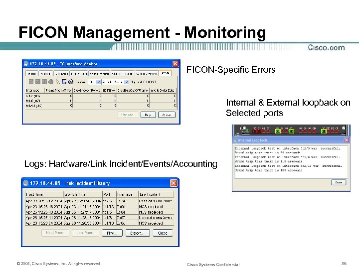 FICON Management - Monitoring FICON-Specific Errors Internal & External loopback on Selected ports Logs: