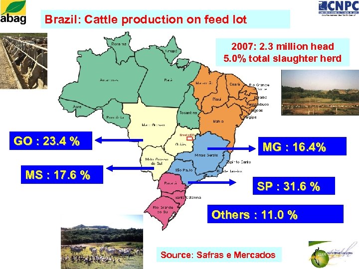 Brazil: Cattle production on feed lot 2007: 2. 3 million head 5. 0% total