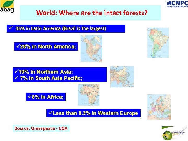 World: Where are the intact forests? ü 35% in Latin America (Brazil is the