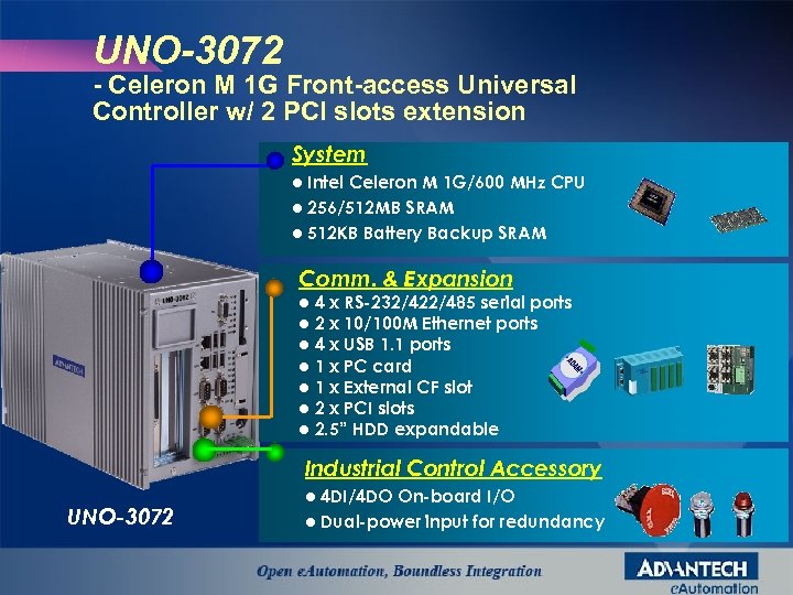 UNO-3072 - Celeron M 1 G Front-access Universal Controller w/ 2 PCI slots extension