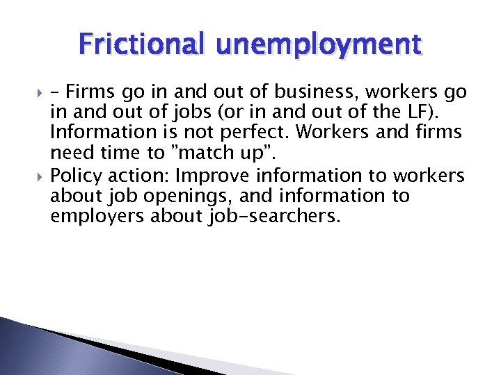 Frictional unemployment – Firms go in and out of business, workers go in and