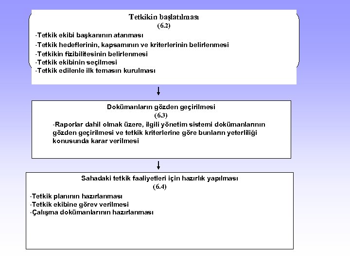 Tetkikin başlatılması (6. 2) -Tetkik ekibi başkanının atanması -Tetkik hedeflerinin, kapsamının ve kriterlerinin belirlenmesi