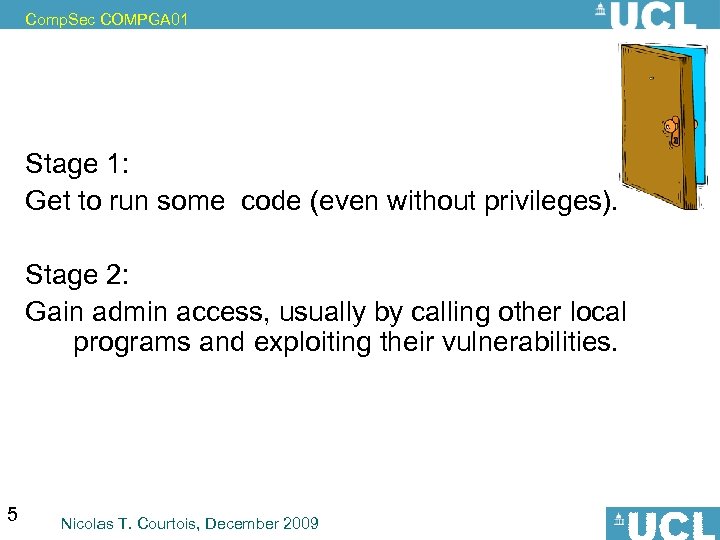 Comp. Sec COMPGA 01 Stage 1: Get to run some code (even without privileges).