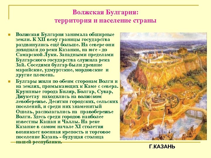 Волжская Булгария: территория и население страны n n Волжская Булгария занимала обширные земли. К