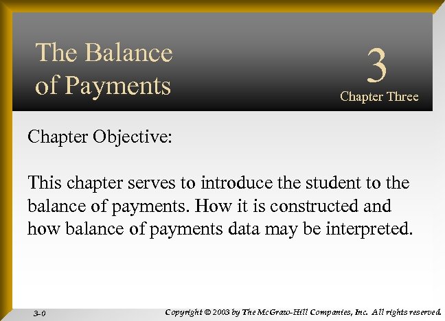 The Balance of Payments Chapter Objective: 3 Chapter Three INTERNATIONAL FINANCIAL MANAGEMENT This chapter