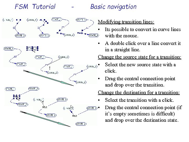 FSM Tutorial - Basic navigation Modifying transition lines: • Its possible to convert in