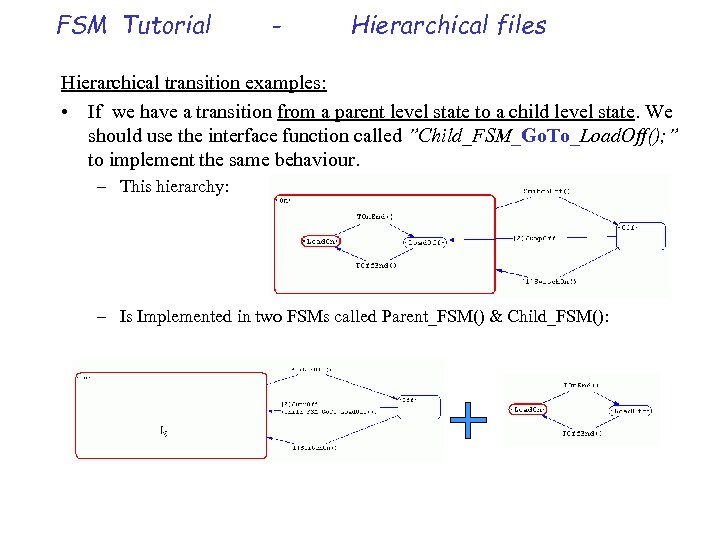 FSM Tutorial - Hierarchical files Hierarchical transition examples: • If we have a transition