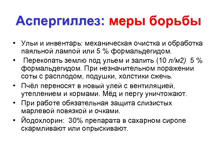 Аспергиллез: меры борьбы • Ульи и инвентарь: механическая очистка и обработка паяльной лампой или