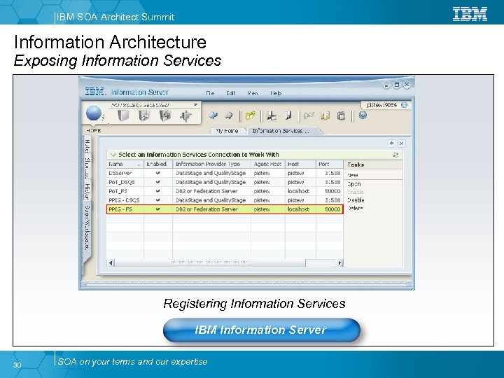 IBM SOA Architect Summit Information Architecture Exposing Information Services Registering Information Services IBM Information