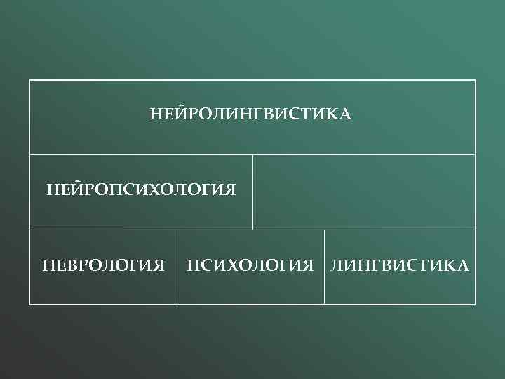 НЕЙРОЛИНГВИСТИКА НЕЙРОПСИХОЛОГИЯ НЕВРОЛОГИЯ ПСИХОЛОГИЯ ЛИНГВИСТИКА 