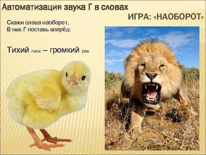 Автоматизация звука Г в словах ИГРА: «НАОБОРОТ» Скажи слова наоборот, В них Г поставь