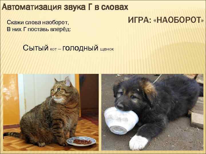Автоматизация звука Г в словах ИГРА: «НАОБОРОТ» Скажи слова наоборот, В них Г поставь