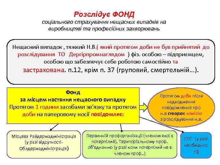 Розслідує ФОНД соціального страхування нещасних випадків на виробництві та професійних захворювань Нещасний випадок ,