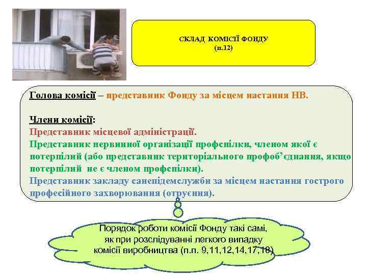 СКЛАД КОМІСІЇ ФОНДУ (п. 12) Голова комісії – представник Фонду за місцем настання НВ.