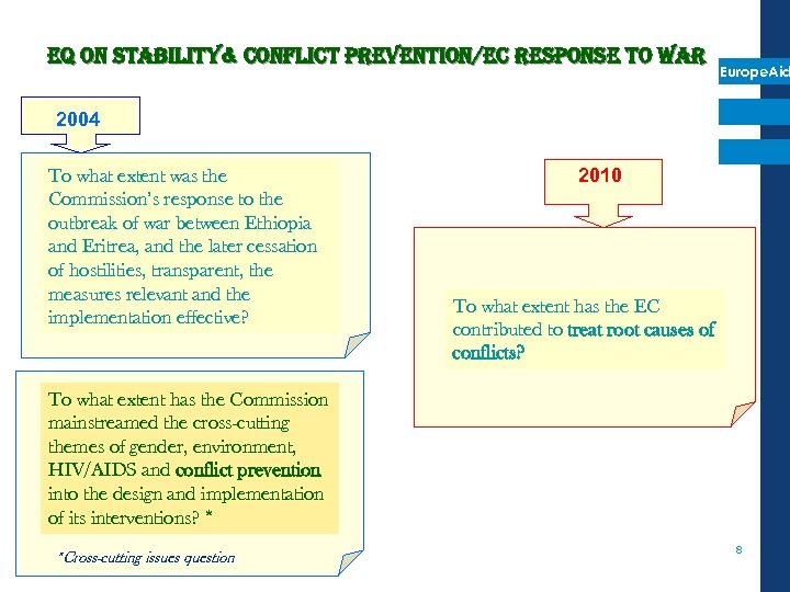 e. Q on stability& conflict prevention/ec response to war Europe. Aid 2004 To what