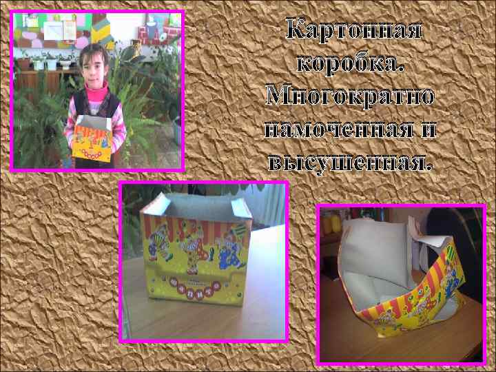  Картонная коробка. Многократно намоченная и высушенная. 