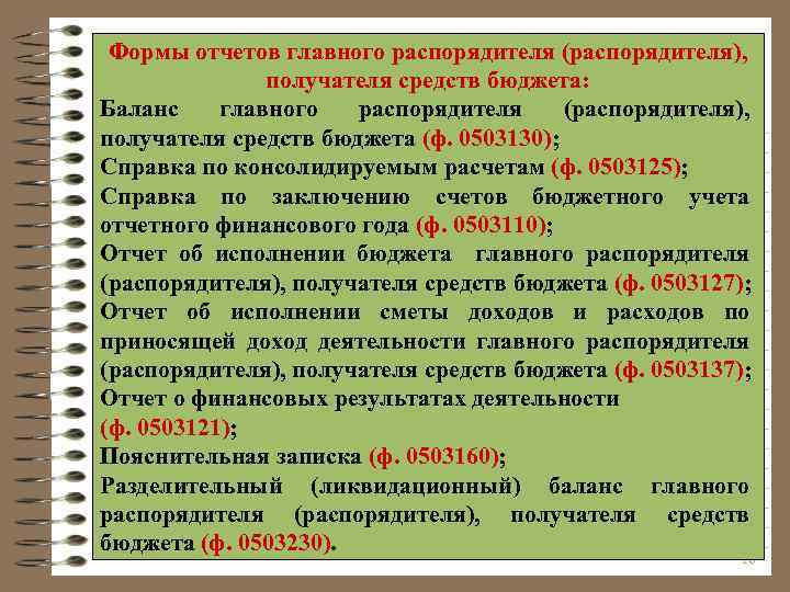 Формы отчетов главного распорядителя (распорядителя), получателя средств бюджета: Баланс главного распорядителя (распорядителя), получателя средств