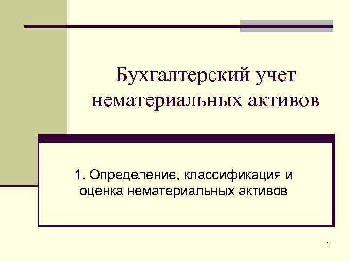 Бухгалтерский учет нематериальных активов 1. Определение, классификация и оценка нематериальных активов 1 