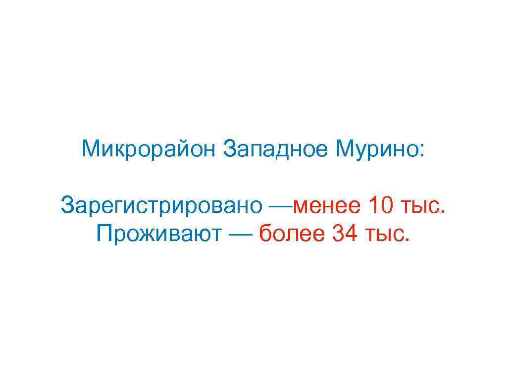 Микрорайон Западное Мурино: Зарегистрировано —менее 10 тыс. Проживают — более 34 тыс. 