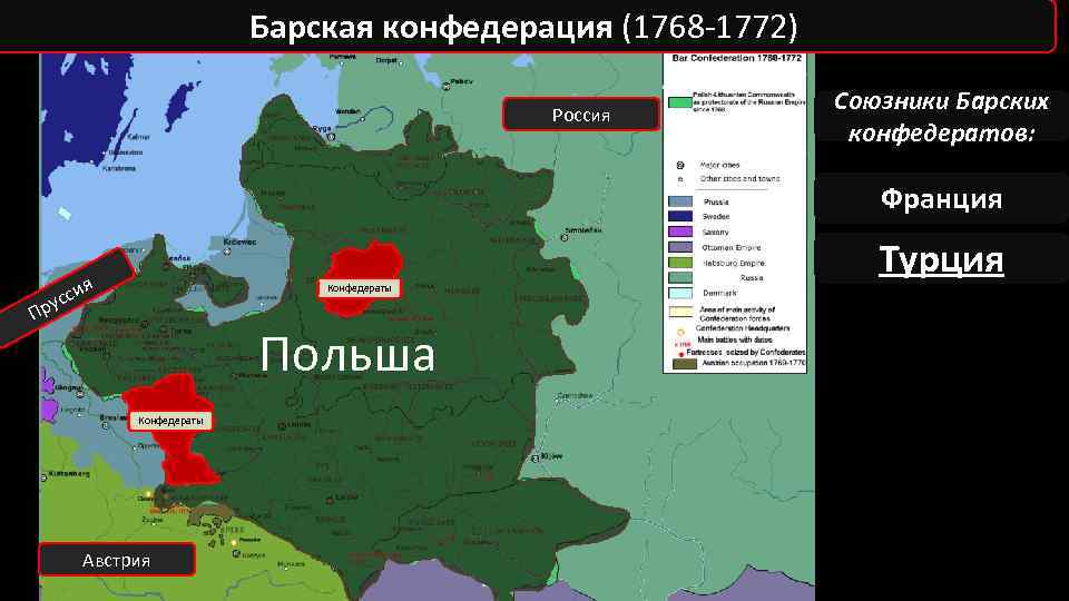 Барская конфедерация (1768 -1772) Россия Союзники Барских конфедератов: Франция и усс Пр я Конфедераты