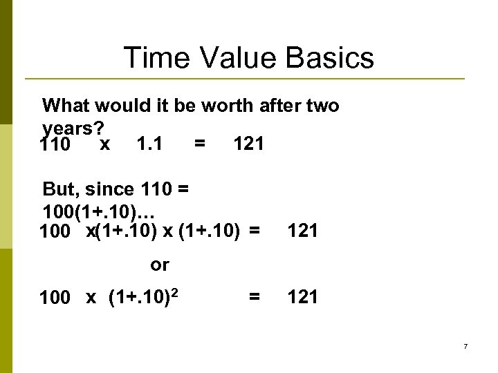 Time Value Basics What would it be worth after two years? = 121 110