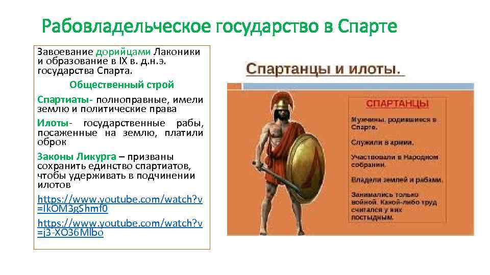 Рабовладельческое государство в Спарте Завоевание дорийцами Лаконики и образование в IX в. д. н.