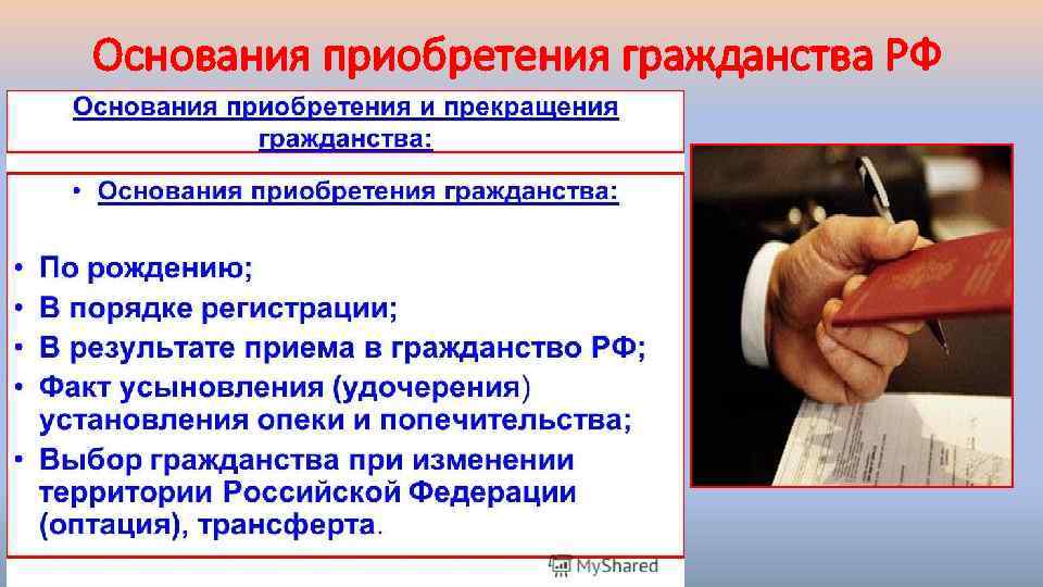 Основания приобретения гражданства РФ 
