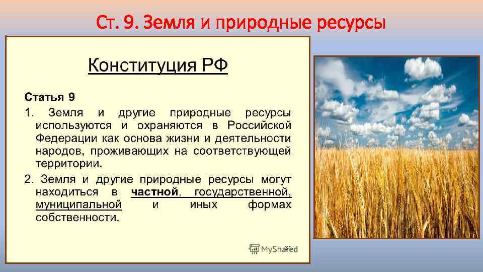 Ст. 9. Земля и природные ресурсы 