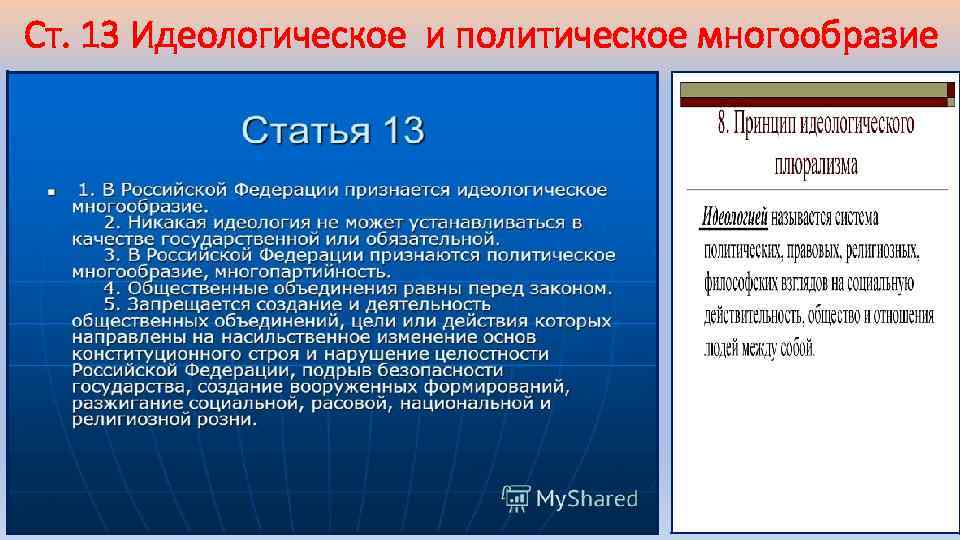 Ст. 13 Идеологическое и политическое многообразие 